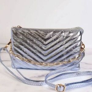 New With Tags Caroline Hill Metallic Denim Blue Quilted Crossbody Purse